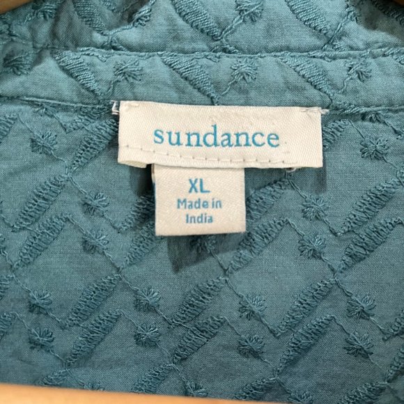 SUNDANCE cotton legendary lands Shirt split V Button front pockets embroidered - Picture 2 of 4